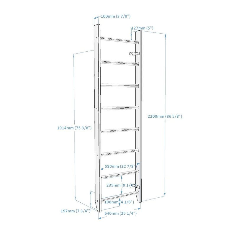 BenchK Wooden Wall Bars 100 – product dimensions diagram