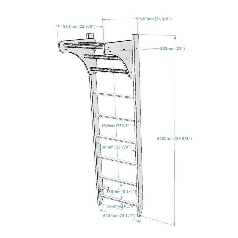 BenchK Wooden Wall Bars 111 – product dimensions diagram