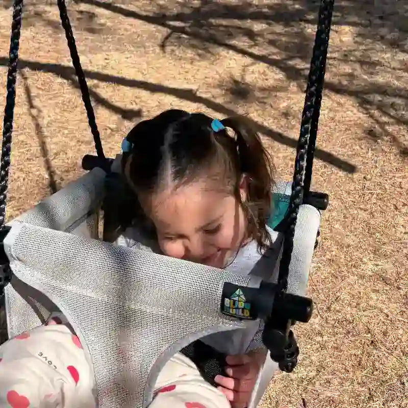 Close view of the Bijou Baby Swing supportive breathable seat