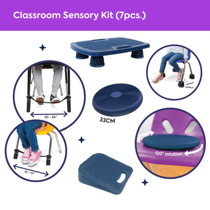 BouncyBand Classroom Sensory Kit product dimensions and included pieces
