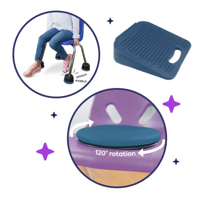 Student using movement tools from the BouncyBand Classroom Sensory Kit