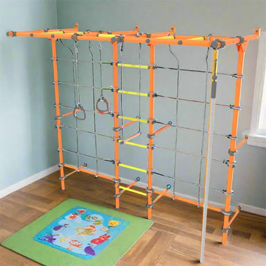 Brainrich Kids W3 Max Indoor Play Gym With Orange Frame Ladders and Climbing Net