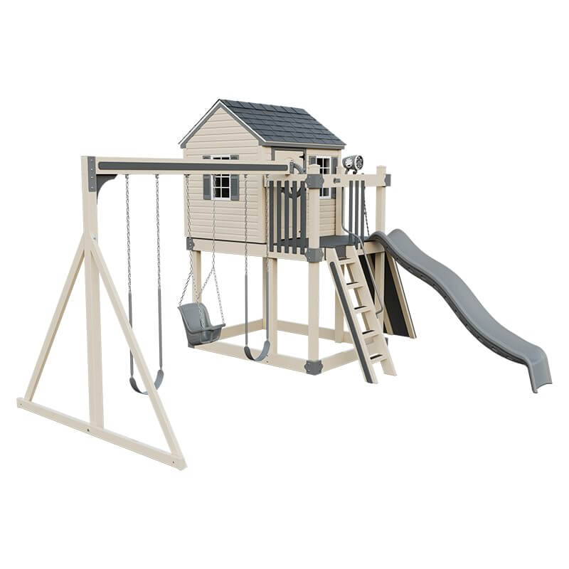 Swing Kingdom Vinyl Playhouse in almond and grey