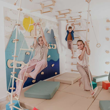 Children's Home Gym – kids on rope activities with an adult nearby