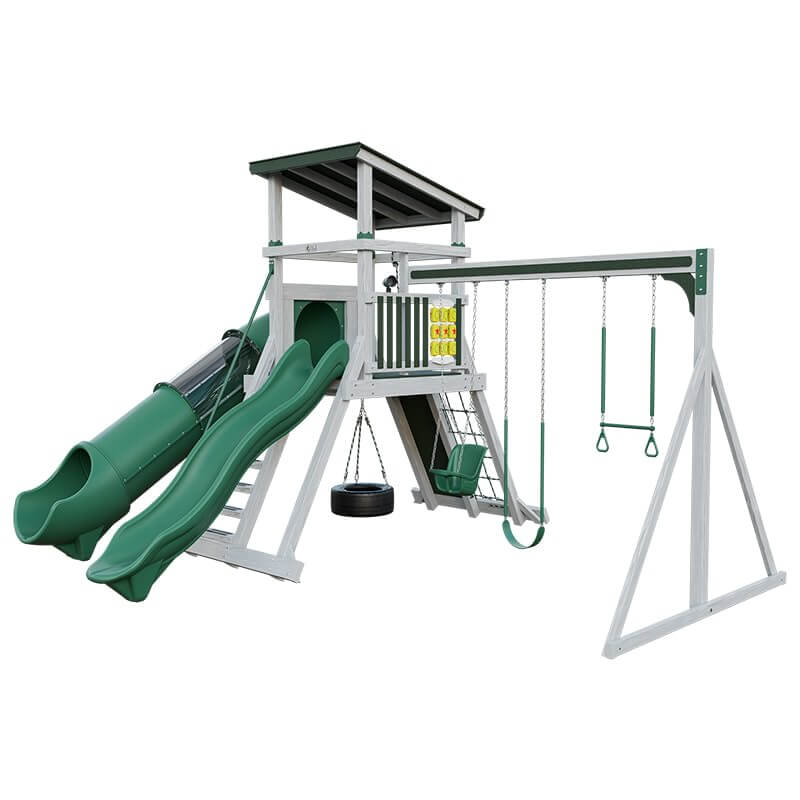 climber 55 deluxe vinyl swing set ash wood green front right