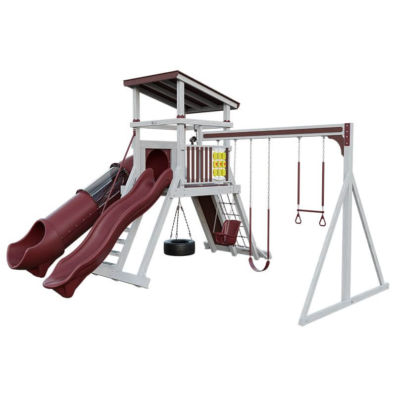 climber 55 deluxe vinyl swing set ash wood red front right