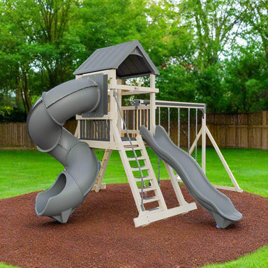 climber 55 turbo deluxe vinyl swing set almond gray front left