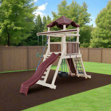 Space Saver Vinyl Swing Set on rubber playground mulch