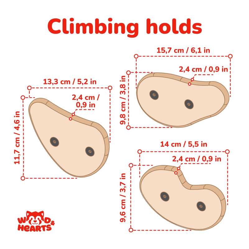 Climbing Holds – three climbing hold shape dimension diagrams