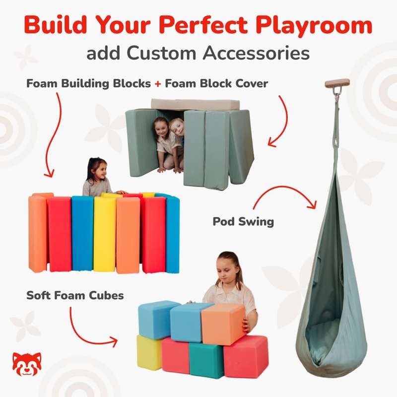 Wood and Hearts Climbing Wall Playground – optional foam blocks cubes covers and pod swing sold separately