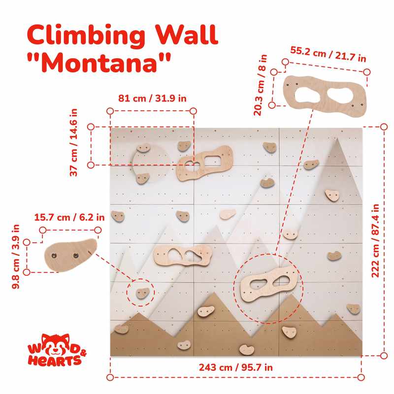 Wood and Hearts Climbing Wall Playground – Montana climbing wall dimension diagram