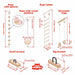 Wood and Hearts Climbing Wall Playground – rope accessories and ceiling mount dimension diagrams