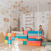 Wood and Hearts Climbing Wall Playground – kids with optional foam blocks in front of the climbing wall