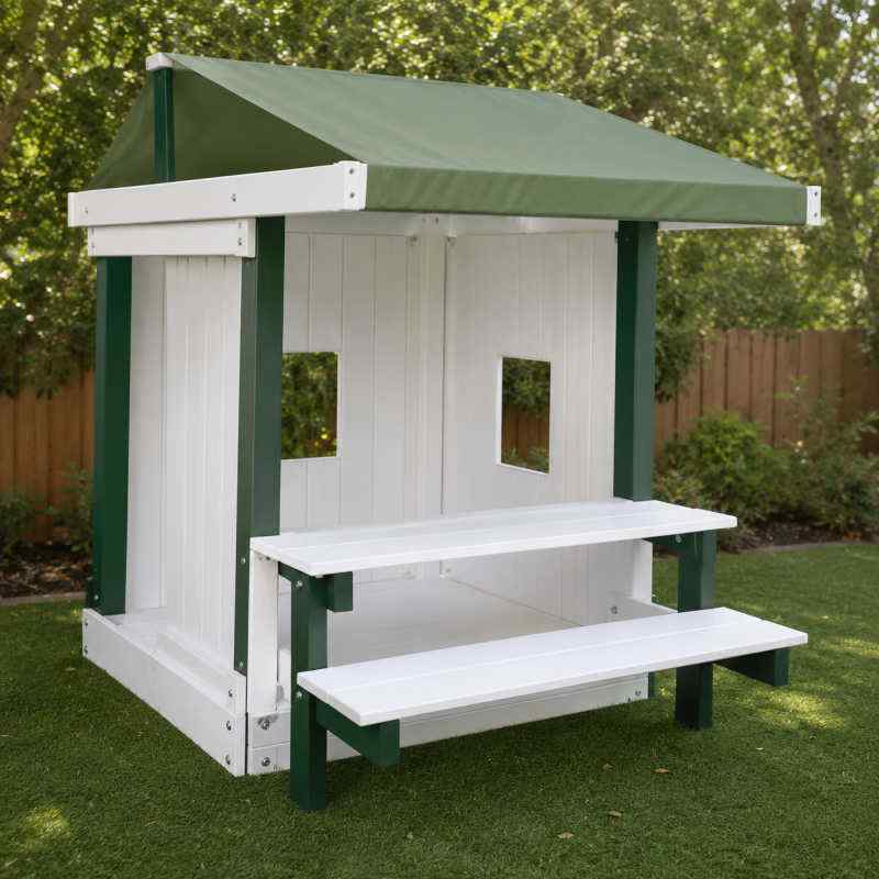 White and Green Congo Playhouse in a backyard