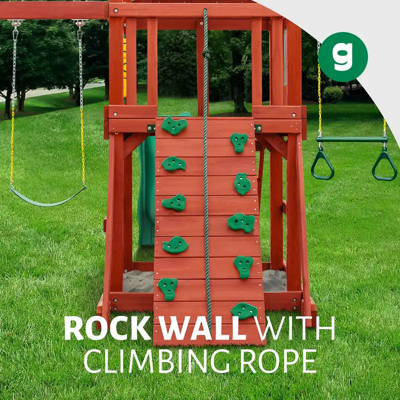 Double Down II Swing Set – rock wall and climbing rope
