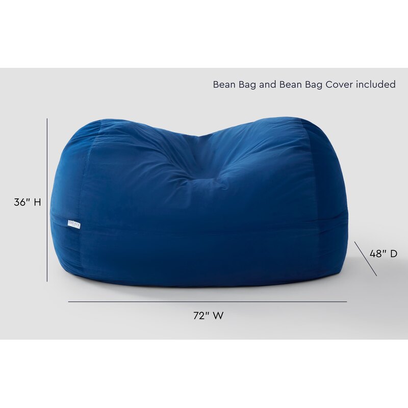 Cloud Comfort Bean Bag (Double) – Navy chair showing 72 by 48 by 36 inch dimensions