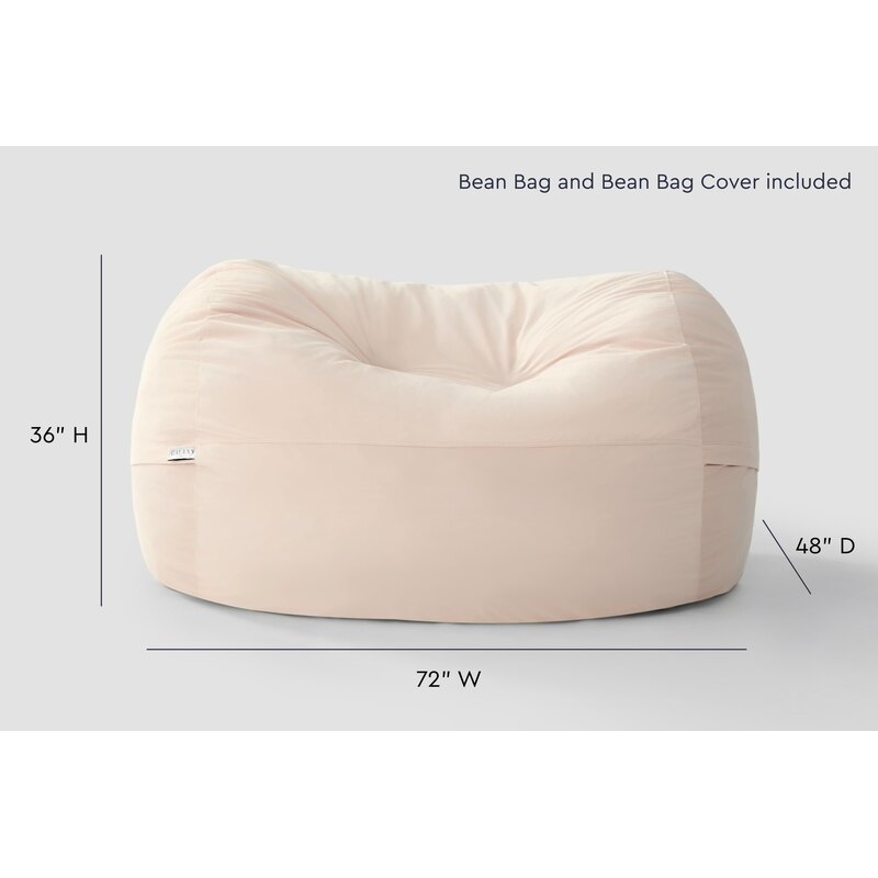 Cloud Comfort Bean Bag (Double) – Tan chair showing 72 by 48 by 36 inch dimensions