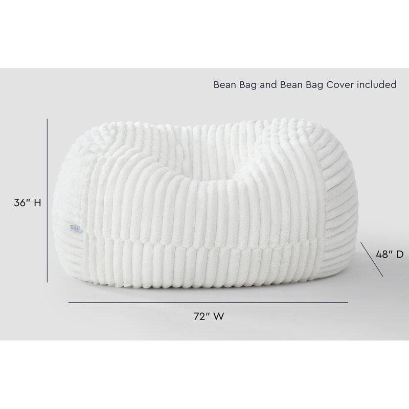 Cloud Comfort Bean Bag (Double) – Cream chair showing 72 by 48 by 36 inch dimensions