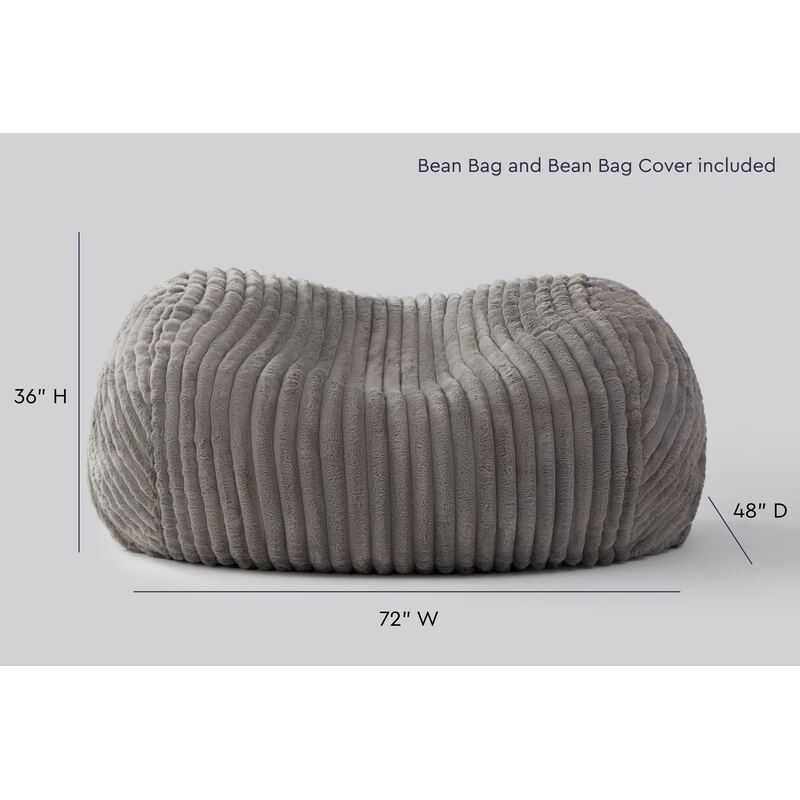 Cloud Comfort Bean Bag (Double) – Grey chair showing 72 by 48 by 36 inch dimensions