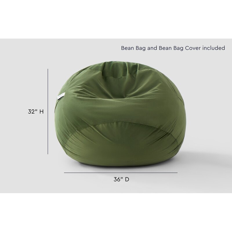 Cloud Comfort Bean Bag (Small) – Olive Green chair showing 36 inch diameter and 32 inch height
