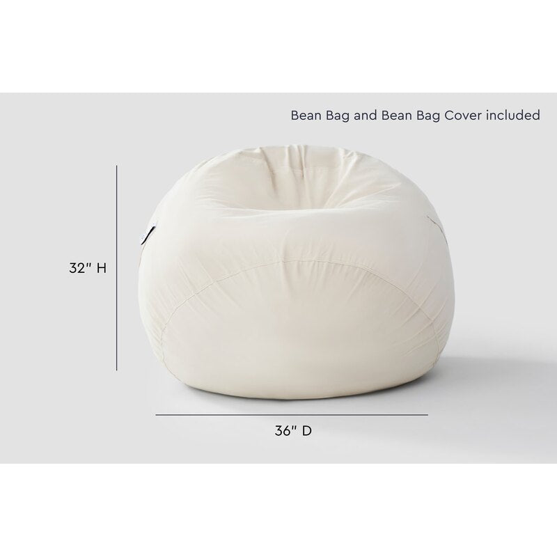 Cloud Comfort Bean Bag (Small) – Tan chair showing 36 inch diameter and 32 inch height