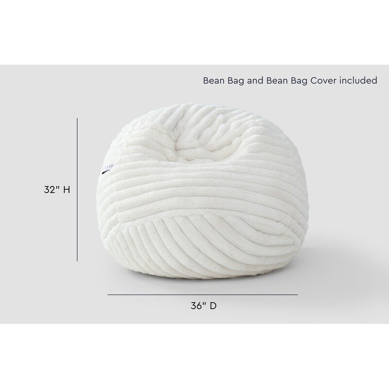 Cloud Comfort Bean Bag (Small) – Cream chair showing 36 inch diameter and 32 inch height