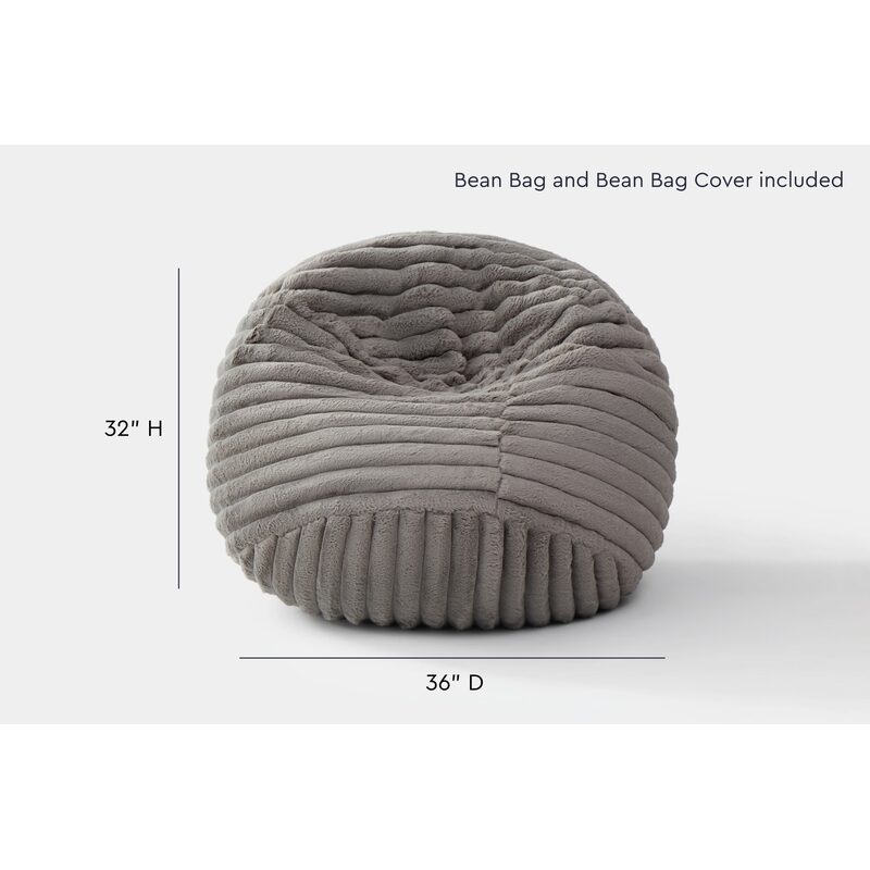 Cloud Comfort Bean Bag (Small) – Grey chair showing 36 inch diameter and 32 inch height