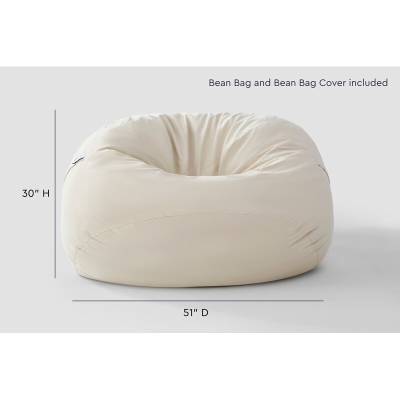 Cloud Comfort Bean Bag (Standard) – Tan chair showing 51 inch diameter and 30 inch height