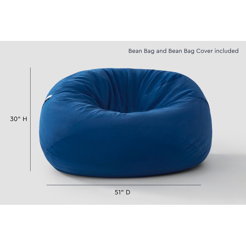 Cloud Comfort Bean Bag (Standard) – Navy chair showing 51 inch diameter and 30 inch height