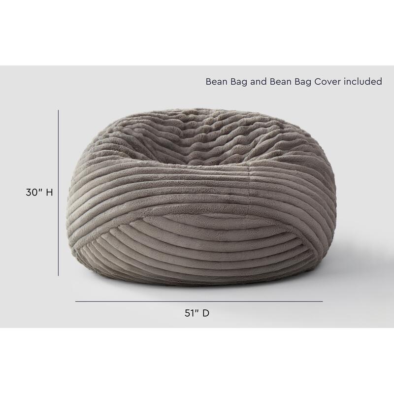 Cloud Comfort Bean Bag (Standard) – Grey chair showing 51 inch diameter and 30 inch height