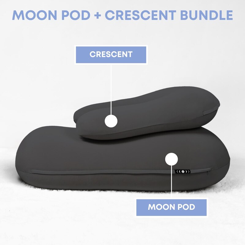 Moon Pod + Backrest Bundle – Cosmic Ash diagram labeling the included seat and backrest