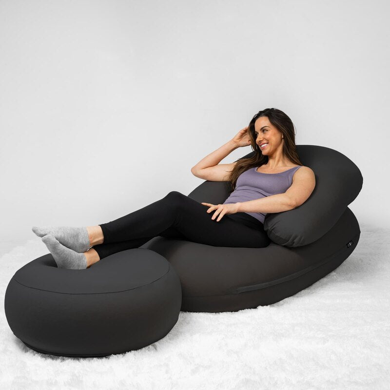 Moon Pod Bundle (Moon Pod + Backrest + Footrest) – Cosmic Ash seat, backrest and footrest in use