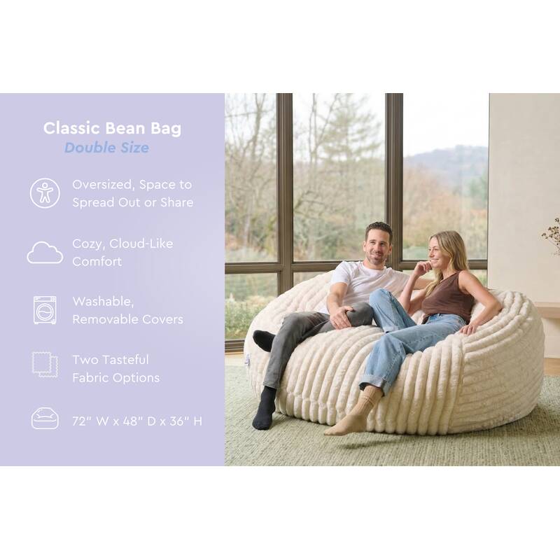 Cloud Comfort Bean Bag (Double) – Double chair features beside two adults sharing a Cream seat