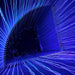 Inside view of the Experia Fiber Optic Sensory Light Corner Shower glowing blue