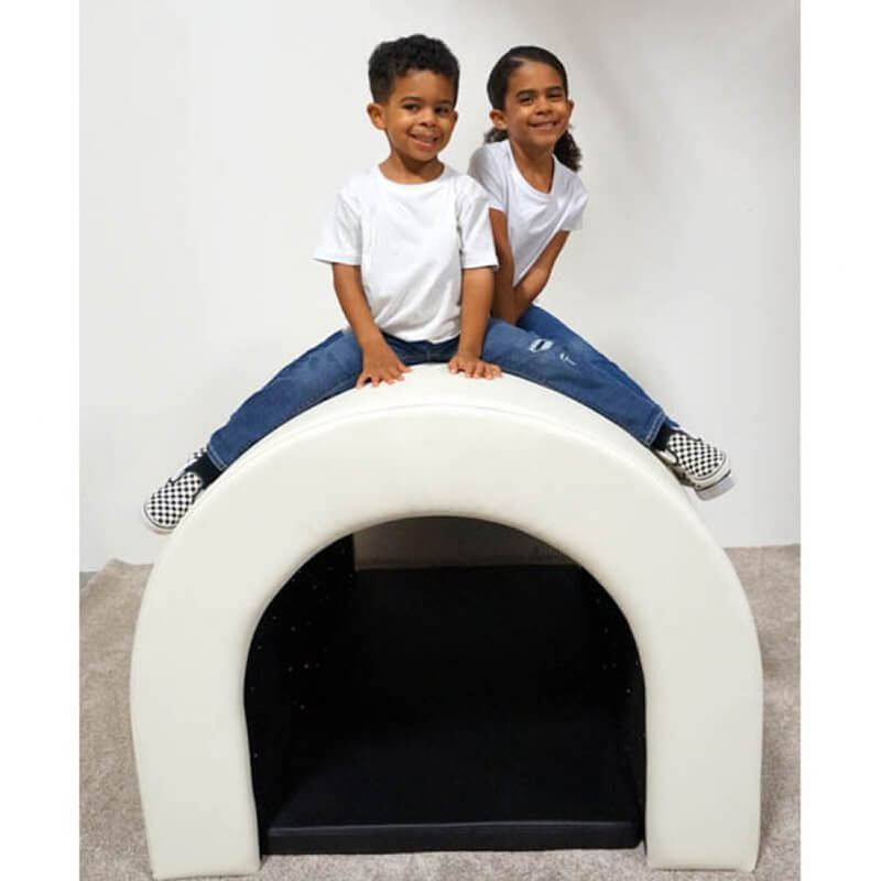 Two children climbing on the Experia Fiber Optic Tranquility Sensory Tunnel