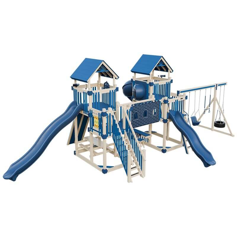 fortress amish made playset with fort almond blue front left