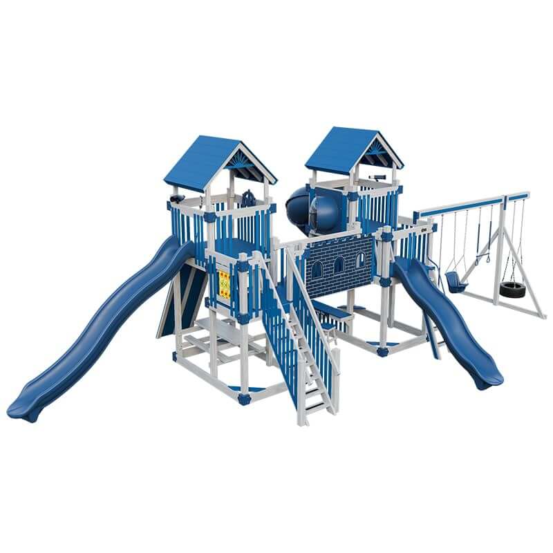 fortress amish made playset with fort ash wood blue front left