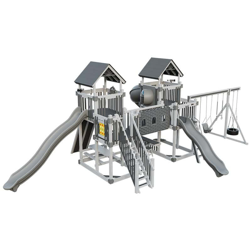 fortress amish made playset with fort ash wood gray front left