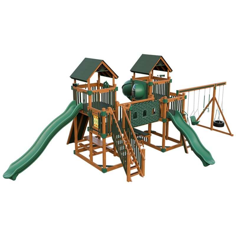 fortress amish made playset with fort chestnut wood green front left