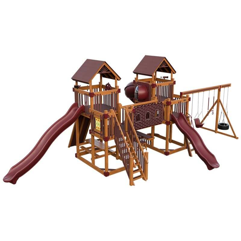 fortress amish made playset with fort chestnut wood red front left