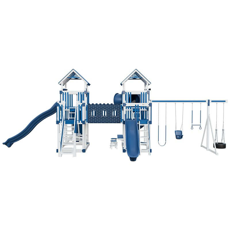 fortress amish made playset with fort white blue front