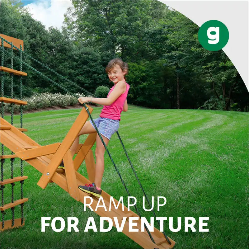 Frontier Swing Set – climbing ramp in use