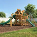 Gorilla Playsets Empire Swing Set – front view of the wood-roof playset without kids