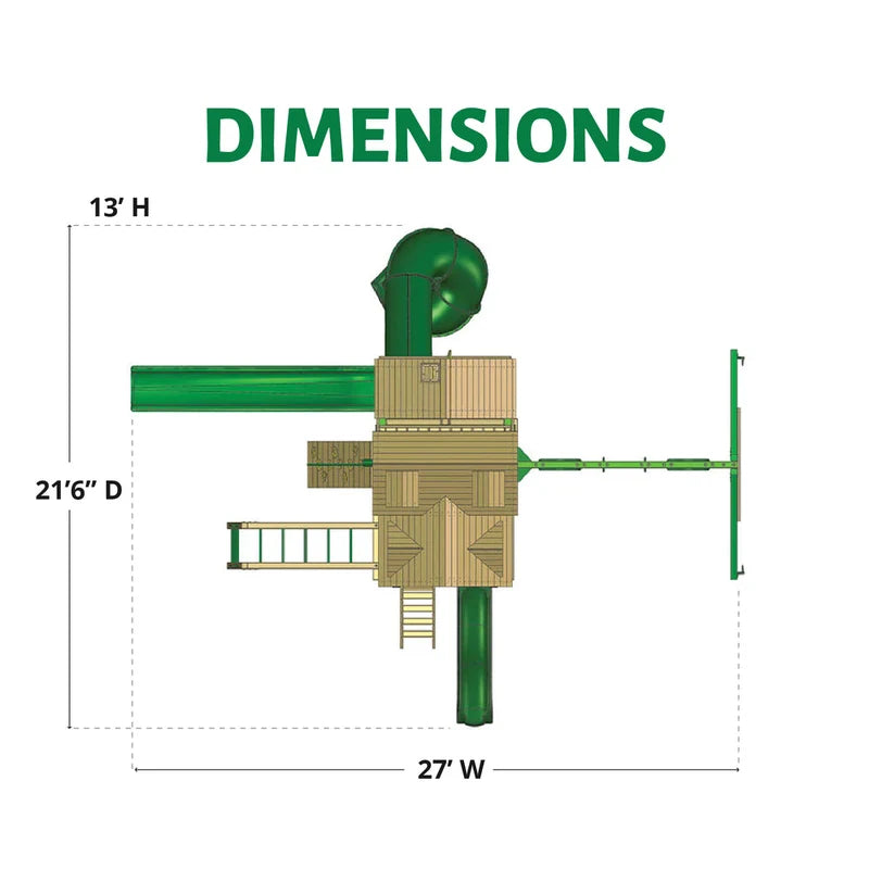 Gorilla Playsets Empire Swing Set – overhead dimensions of the three-slide layout