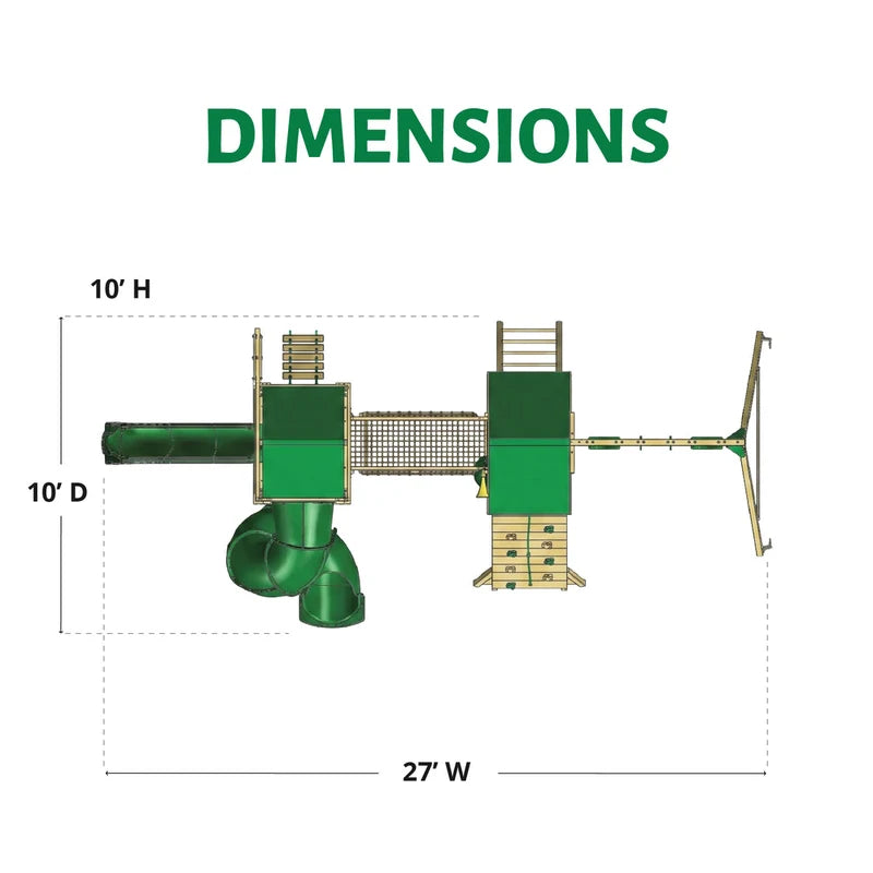 Gorilla Playsets High Point Deluxe Swing Set – overhead dimensions for layout A