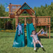 Gorilla Playsets Summerville Deluxe Swing Set – children riding the two side-by-side slides