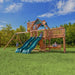 Gorilla Playsets Summerville Deluxe Swing Set – front yard view of the two slides, clubhouse and swings