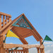 Gorilla Playsets Summerville Deluxe Swing Set – wood roof, sunburst trim and decorative flags