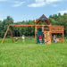 Gorilla Playsets Summerville Swing Set – children playing on the slide and swings in the yard
