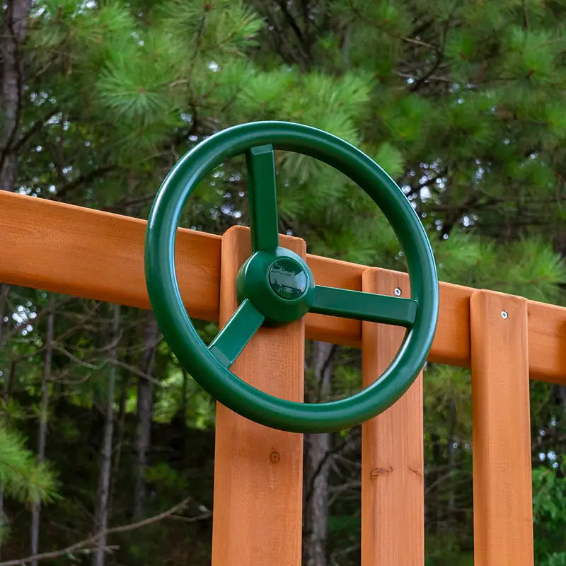 Gorilla Playsets Summerville Swing Set – green steering wheel on the upper deck